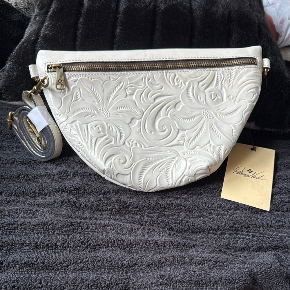 Patricia Nash White Embossed Leather Crossbody Bag